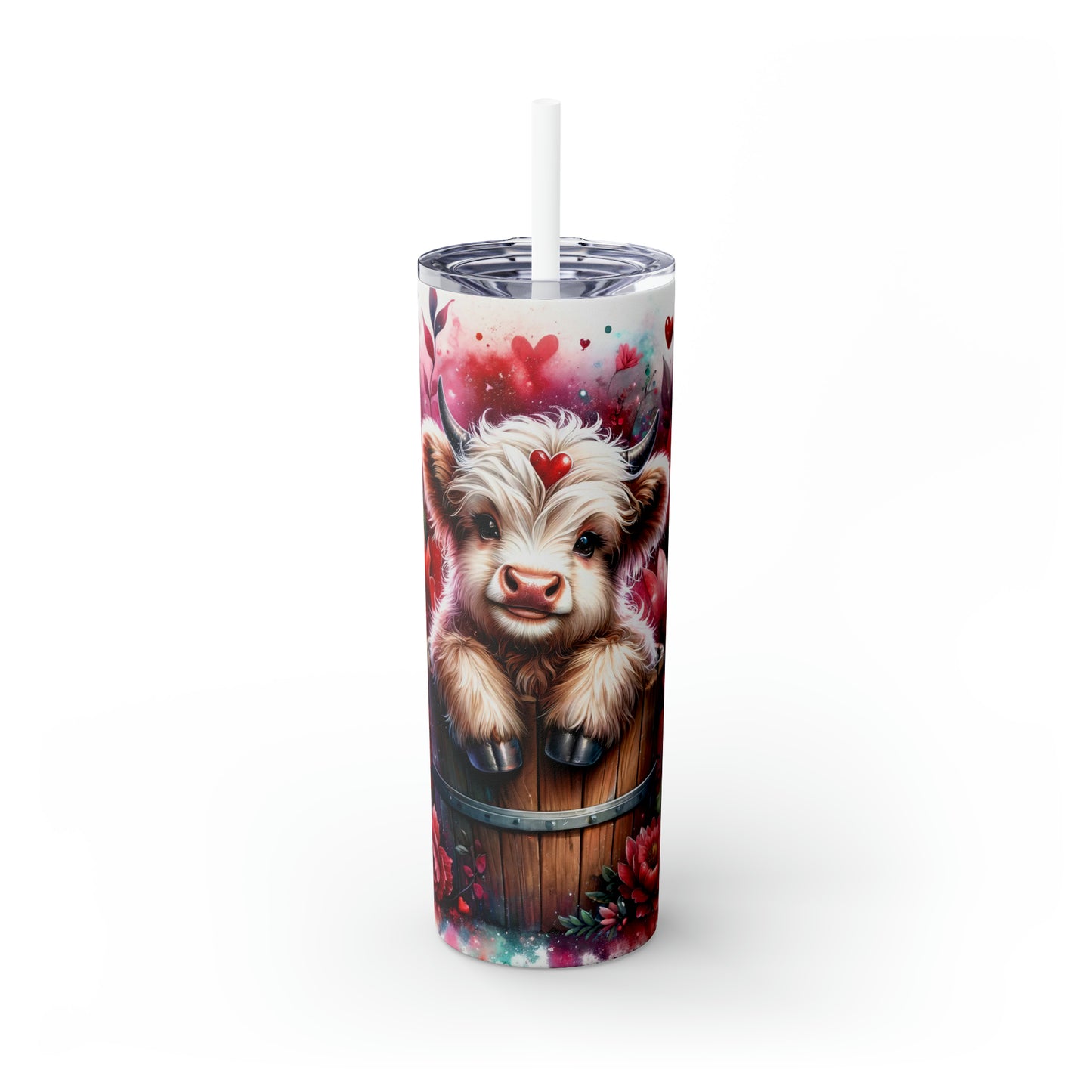 Skinny Tumbler with Straw, 20oz, Baby Highland Cow Valentine