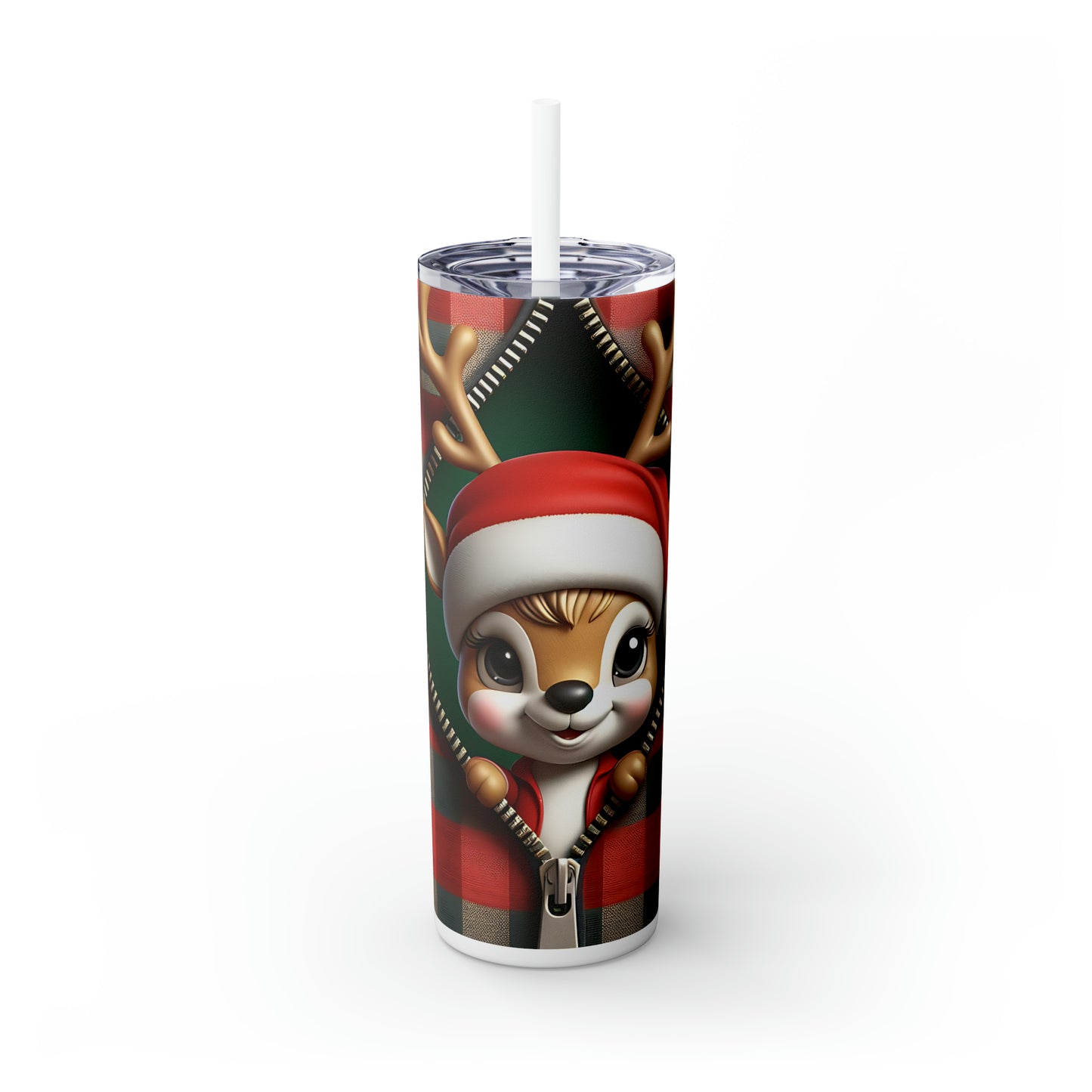 Skinny Tumbler with Straw, 20oz, Reindeer