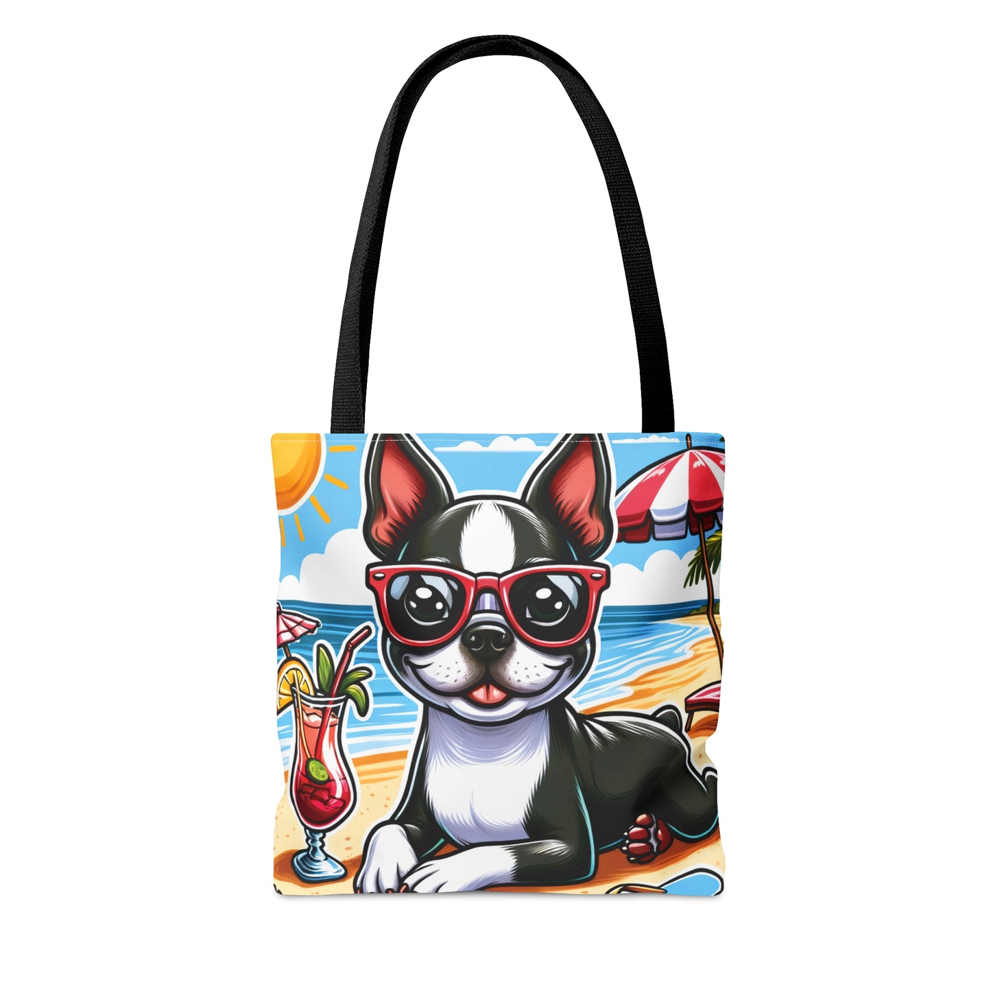 Tote Bag, Dog on Beach, Boston Terrier, Tote bag, awd-1103