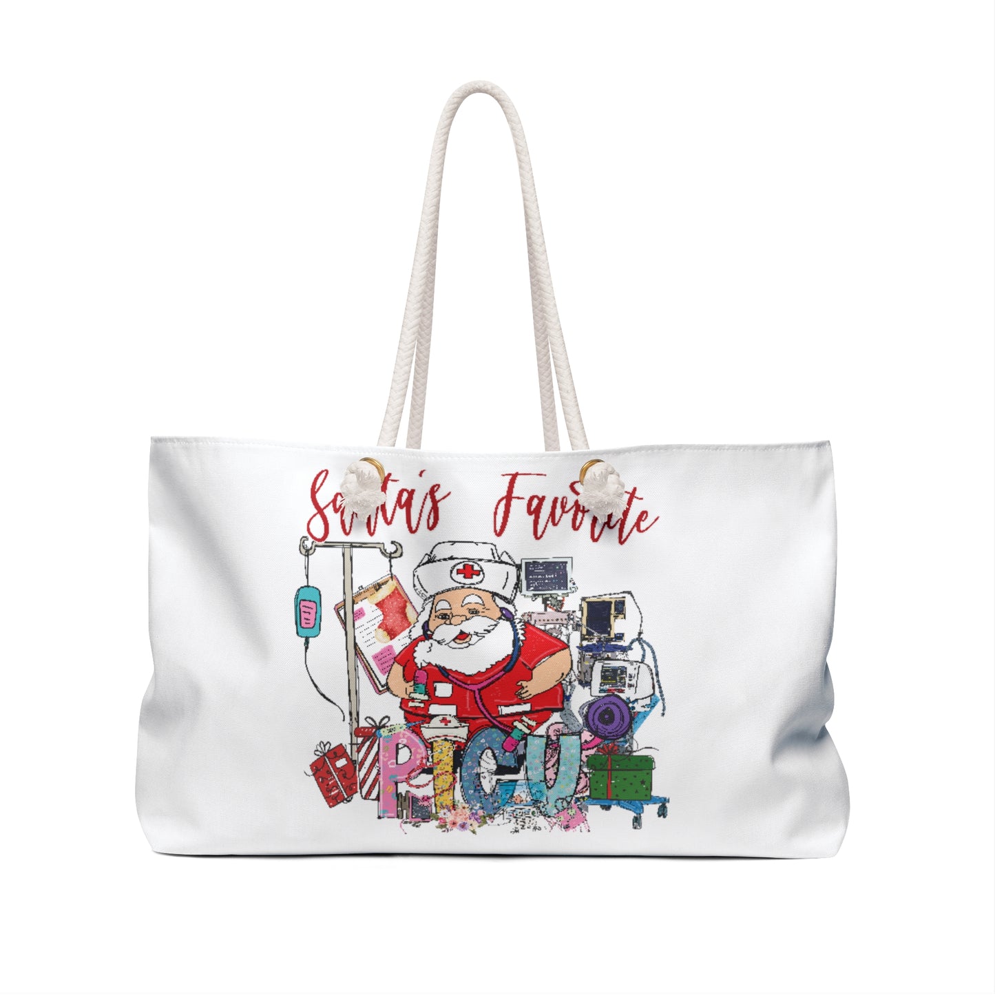 Personalised/Non-Personalised Weekender Bag, Santa's Favorite PICU, Large Weekender Bag, Beach Bag, Book Bag