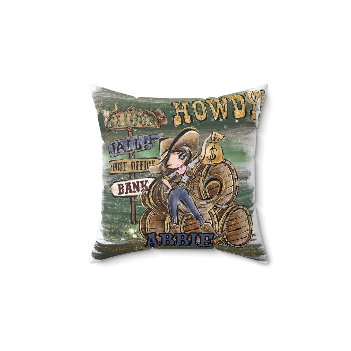 Personalised Howdy Cushion, Brown Hair Blue Eyes, Polyester Square Cushion, Christmas cushion