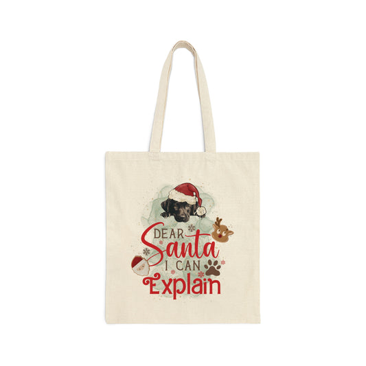 Cotton Canvas Tote Bag, Dog Paws Bag, Dear Santa Bag, Dear Santa Tote, Christmas Bag, Dog Christmas Tote Bag