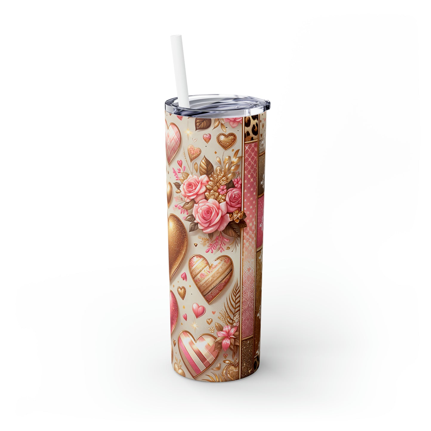 Skinny Tumbler with Straw, 20oz, Hearts, awd-430