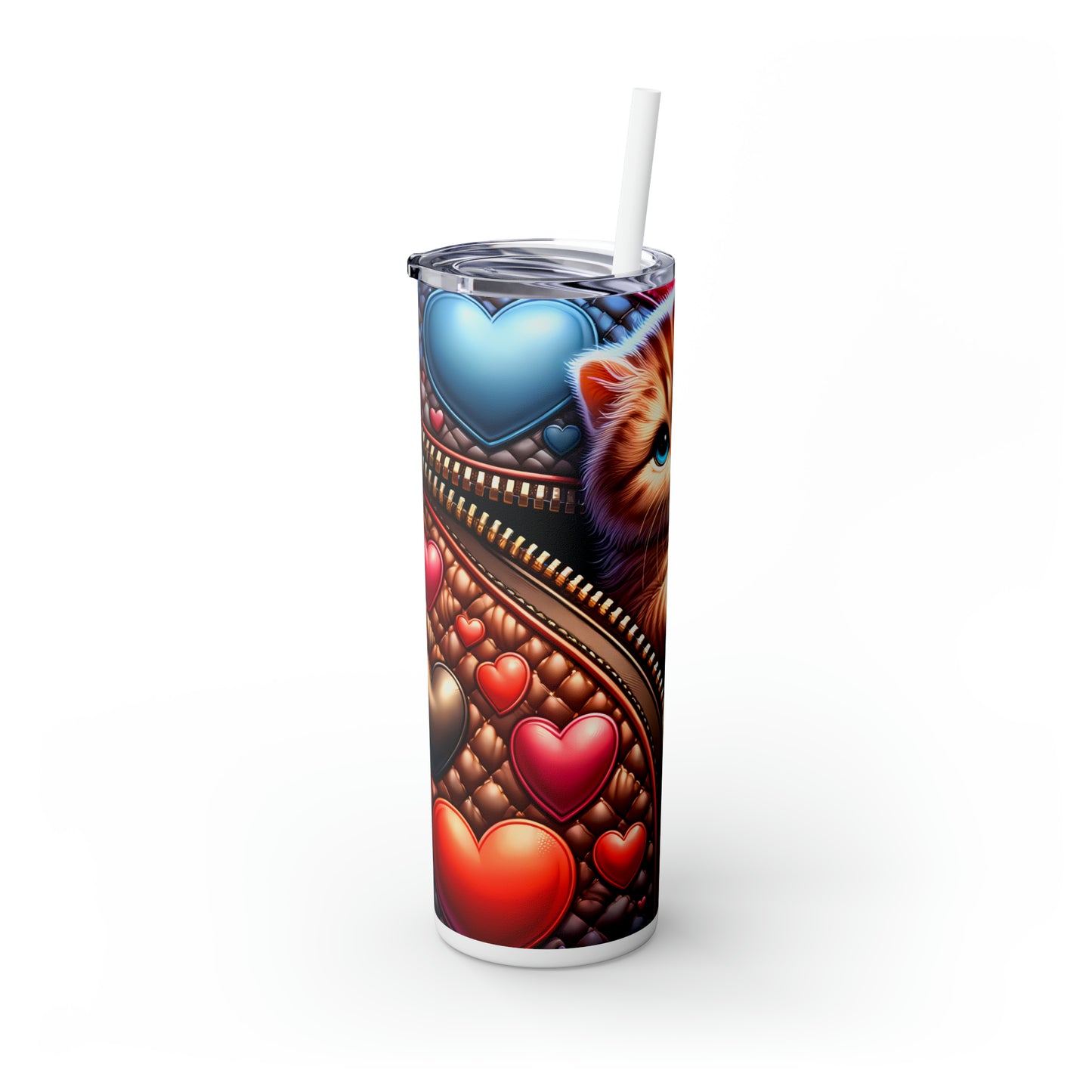 Skinny Tumbler with Straw, 20oz, Cat, Valentines Day, awd-906