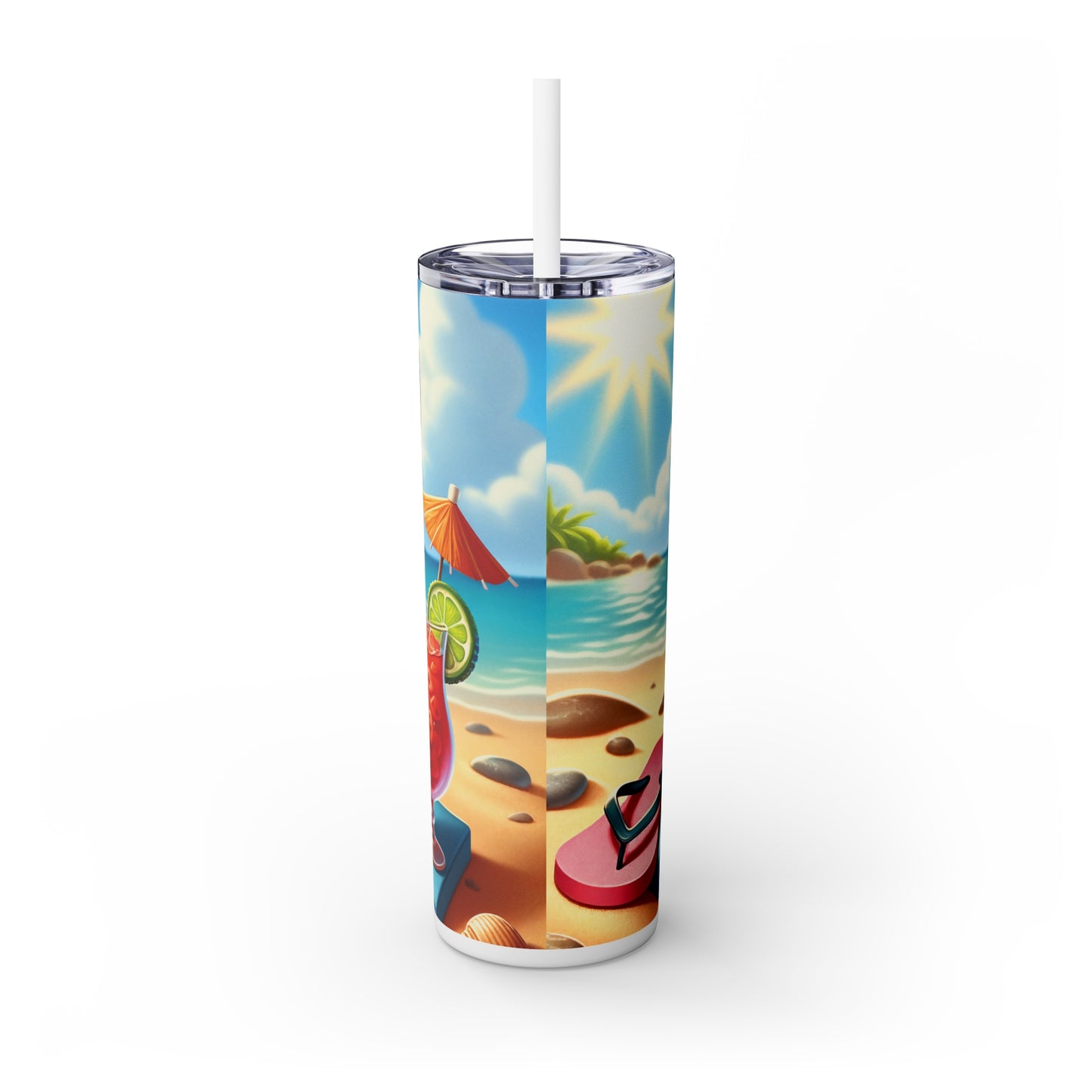 Skinny Tumbler with Straw, 20oz, Dog on Beach, Miniature Pincher, awd-1225