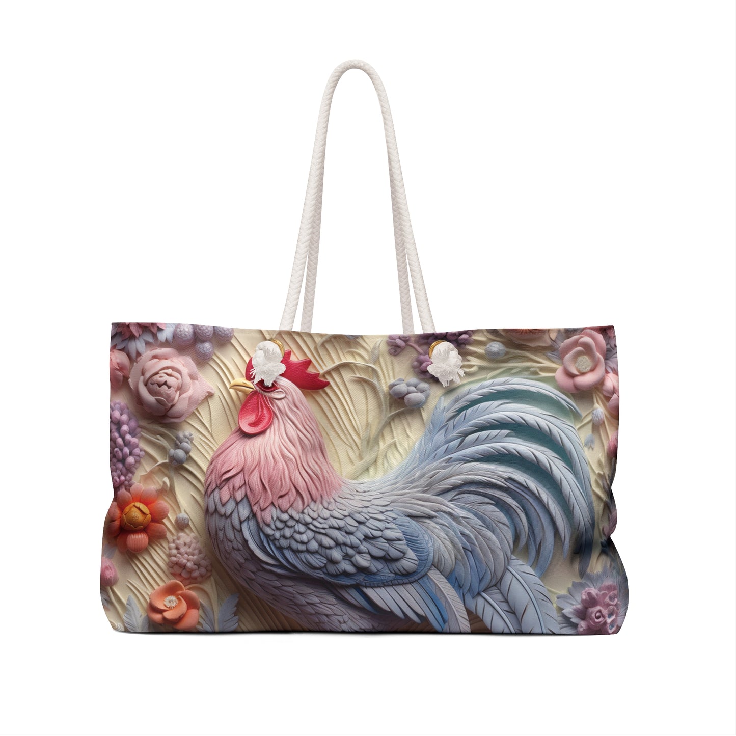 Personalised/Non-Personalised Weekender Bag, Chicken/Rooster, Large Weekender Bag, Beach Bag, Book Bag