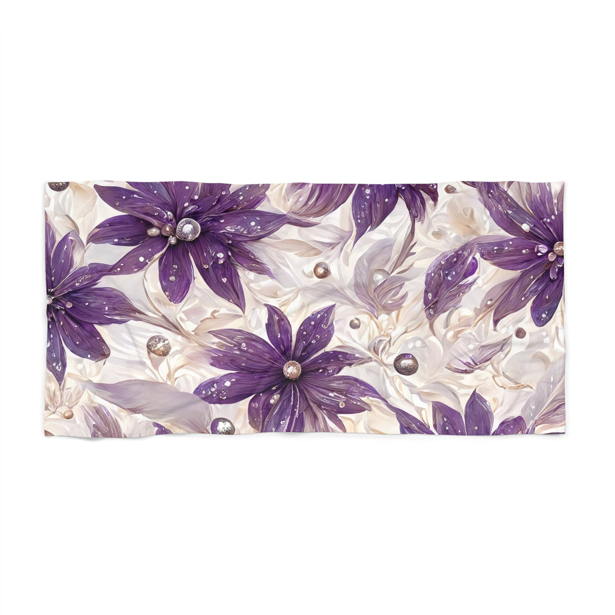 Beach Towel,  Purple Floral, Polycotton Towel, 2 sizes Available