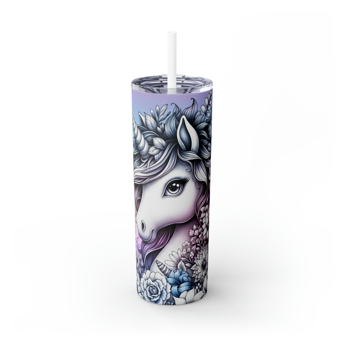 Skinny Tumbler with Straw, 20oz, Unicorn