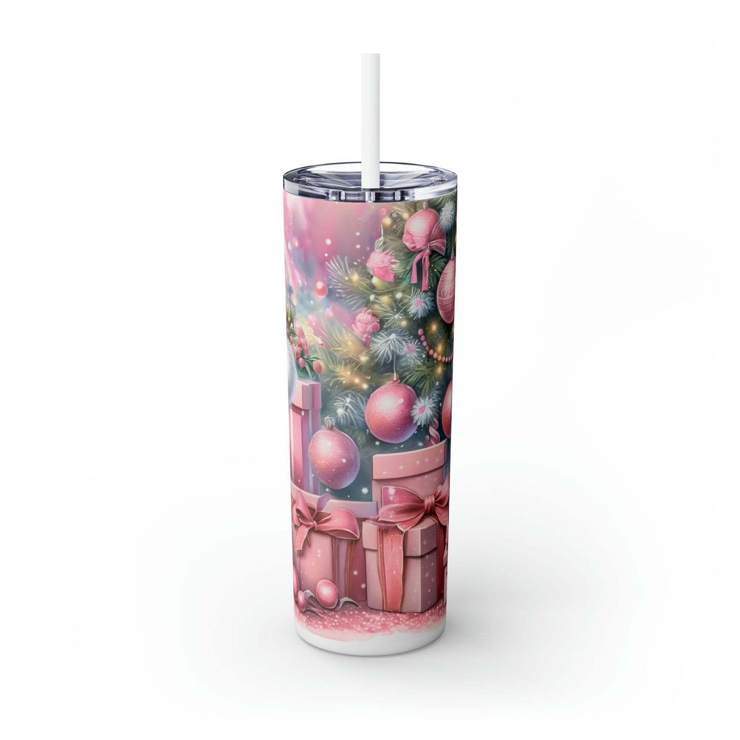 Skinny Tumbler with Straw, 20oz, Christmas Cute Puppy - Shiatzu