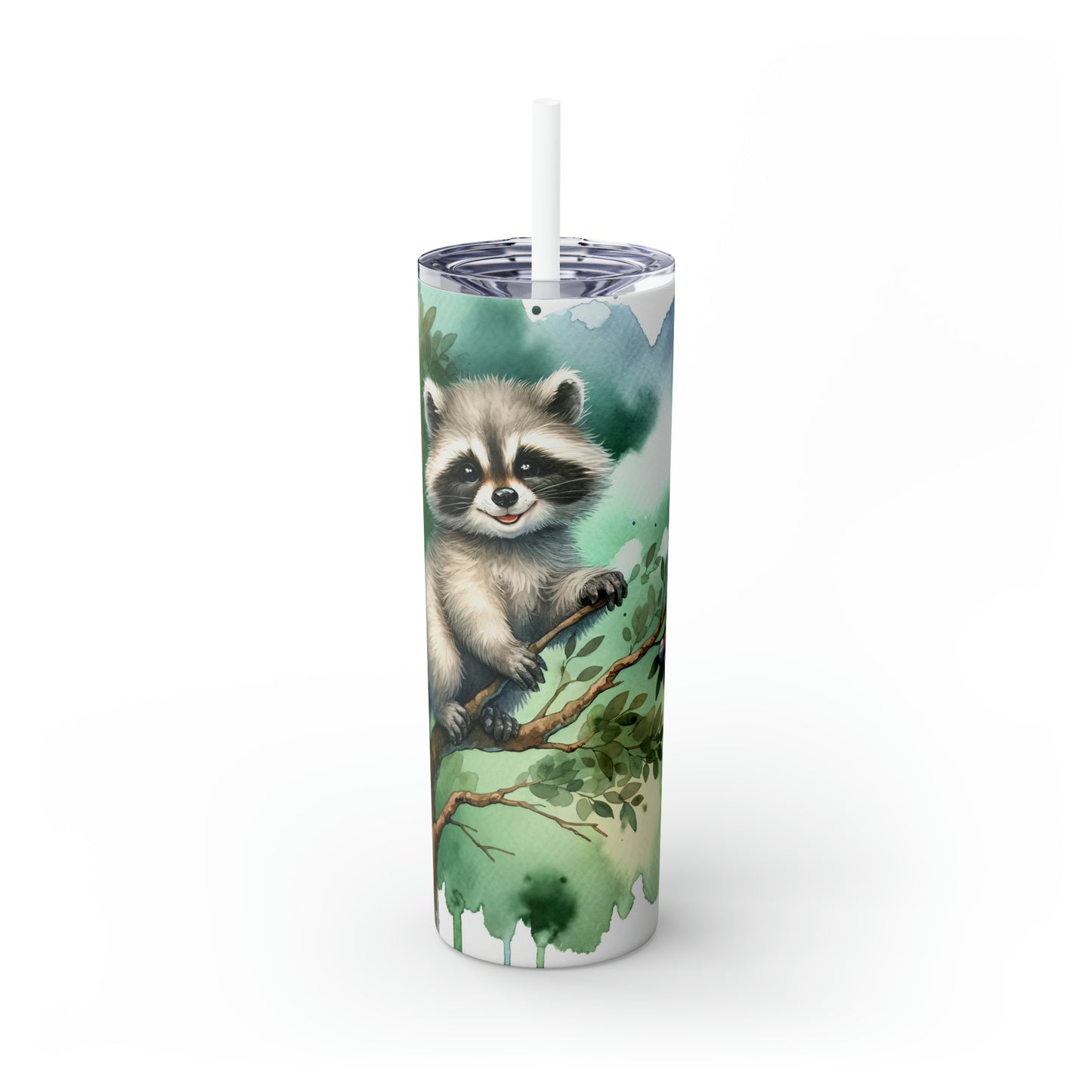 Skinny Tumbler with Straw, 20oz, Racoon