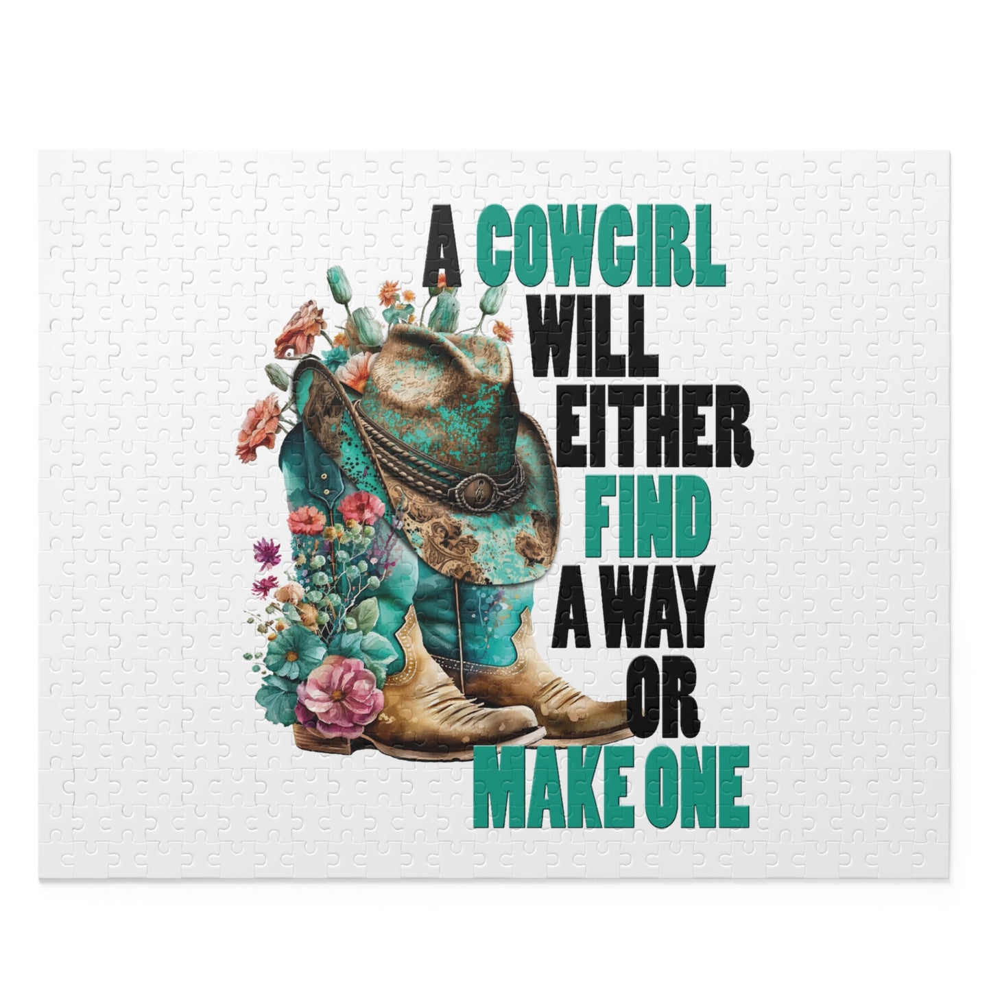 Personalised/Non-Personalised Puzzle, Country Boots, A Cowgirl will either find away or make one (120, 252, 500-Piece)