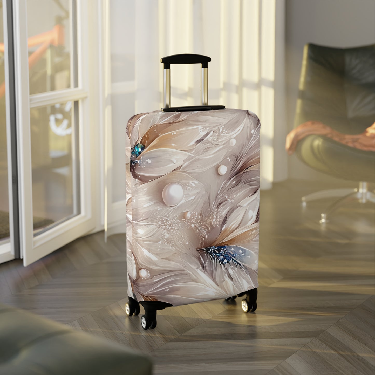 Luggage Cover, Beige Floral-3