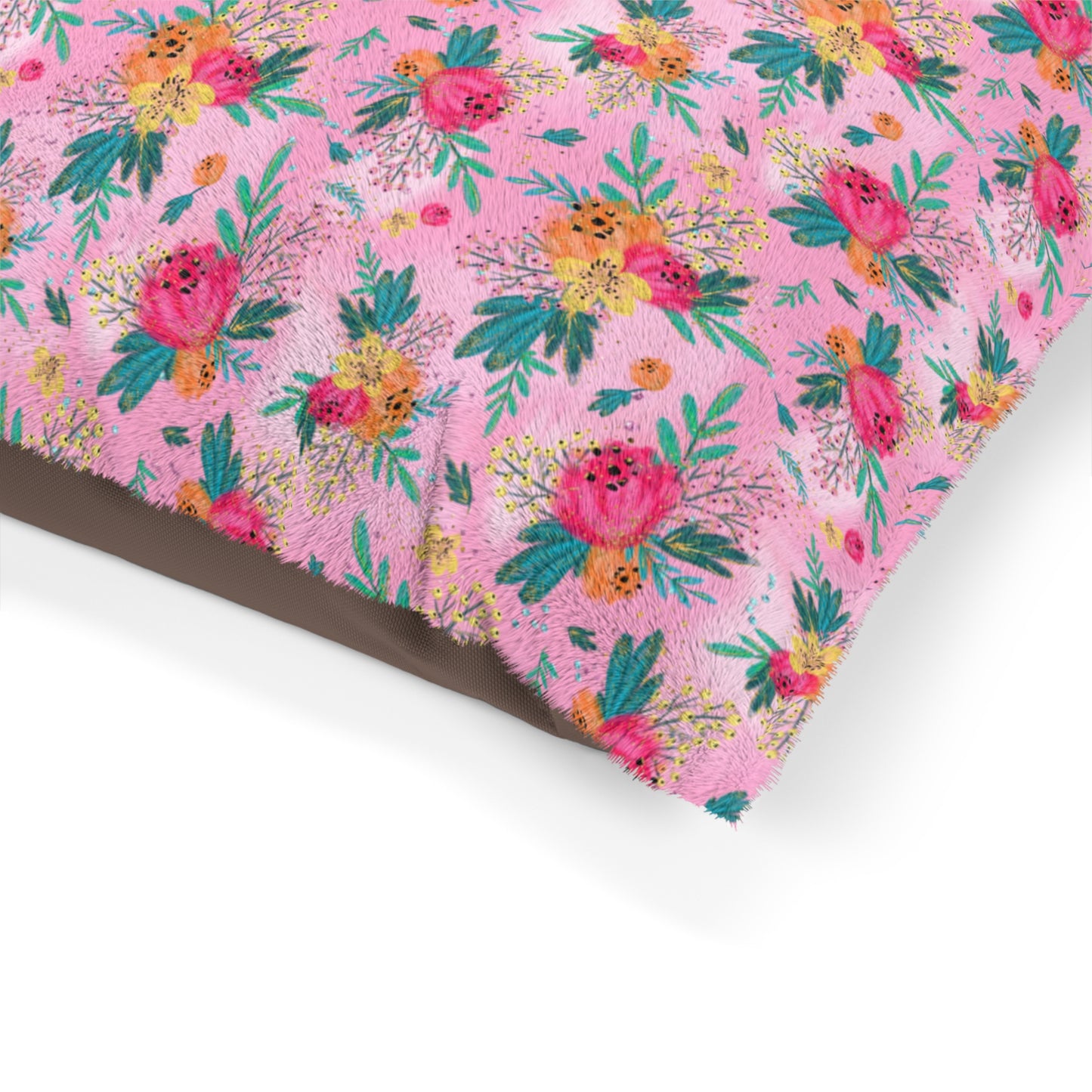 Luxury Pet Bed, feather soft fleece, Australian Floral Pink