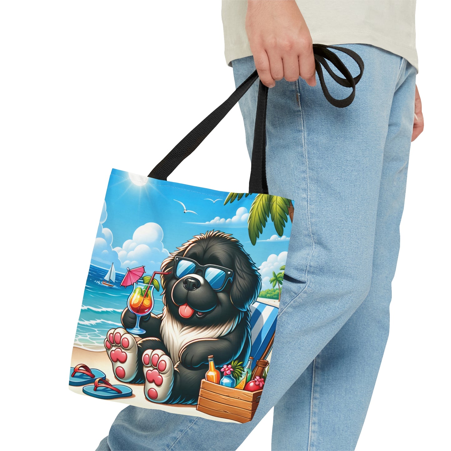 Tote Bag, Dog on Beach, New foundland, Tote bag,  awd-1227