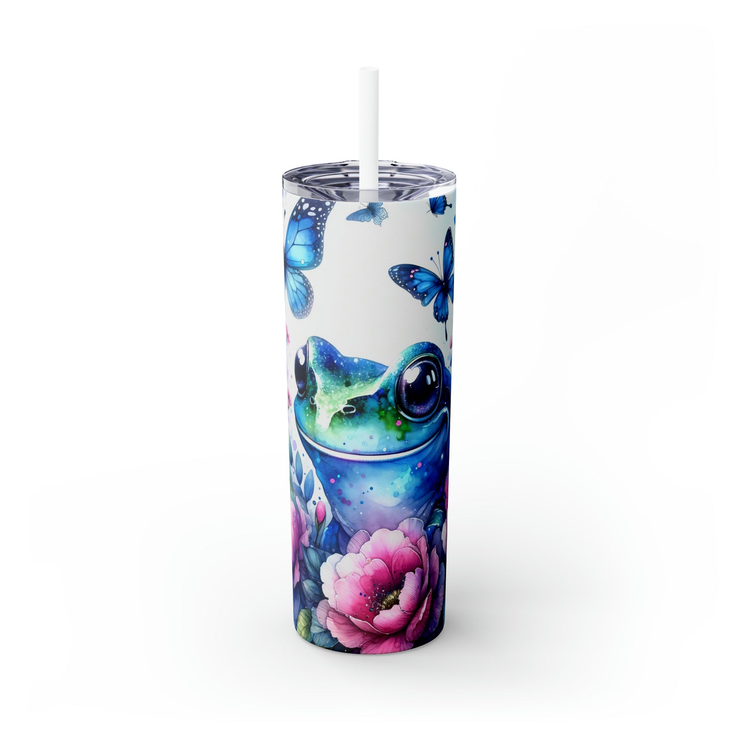 Skinny Tumbler with Straw, 20oz, Floral & Frog, awd-409