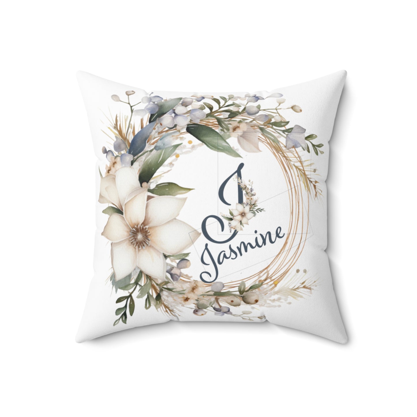 Personalised Polyester Square Cushion, Neutral Floral Wreath