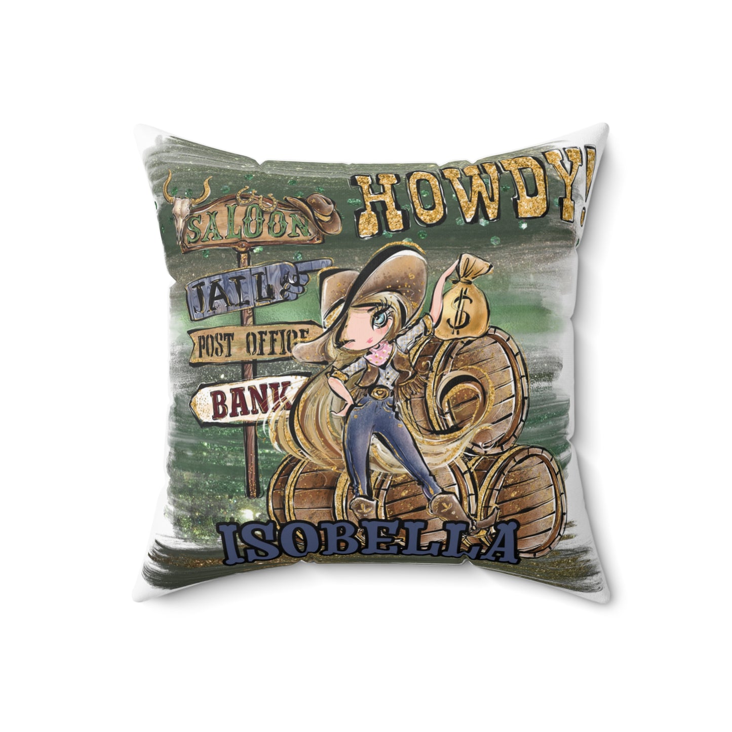 Personalised Howdy Cushion, Blonde Hair Blue Eyes, Polyester Square Cushion, Christmas cushion