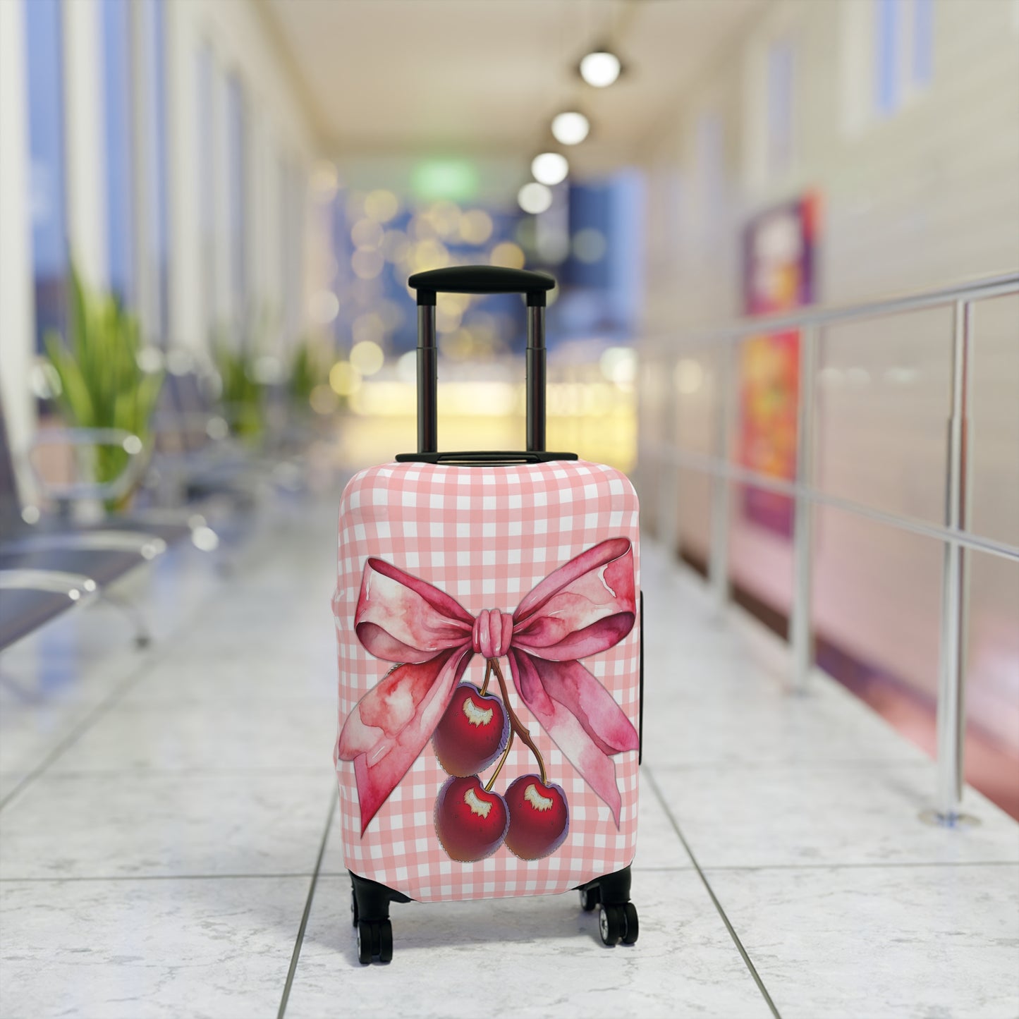 Luggage Cover, Rockabilly, Coquette, Pink Gingham, Cherries and Ribbon, awd-2508