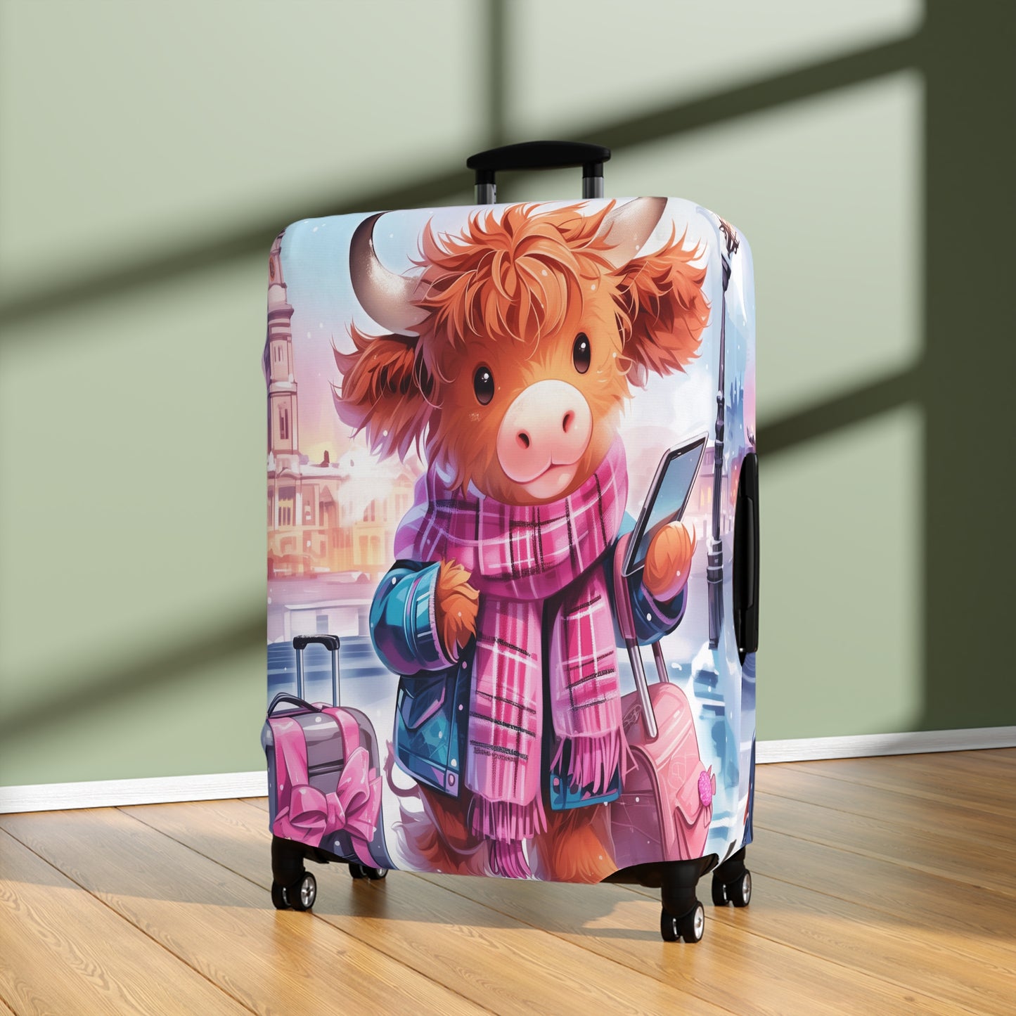 Luggage Cover, Travelling Highland Cow, awd-3024