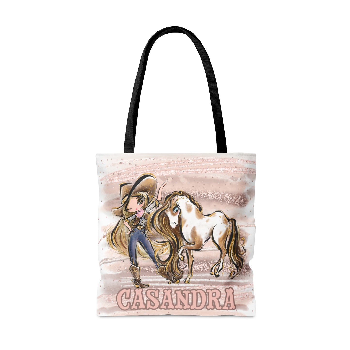 Personalised Tote Bag, Cowgirl & Horse, Blonde Hair, Brown Eyes, Tote bag