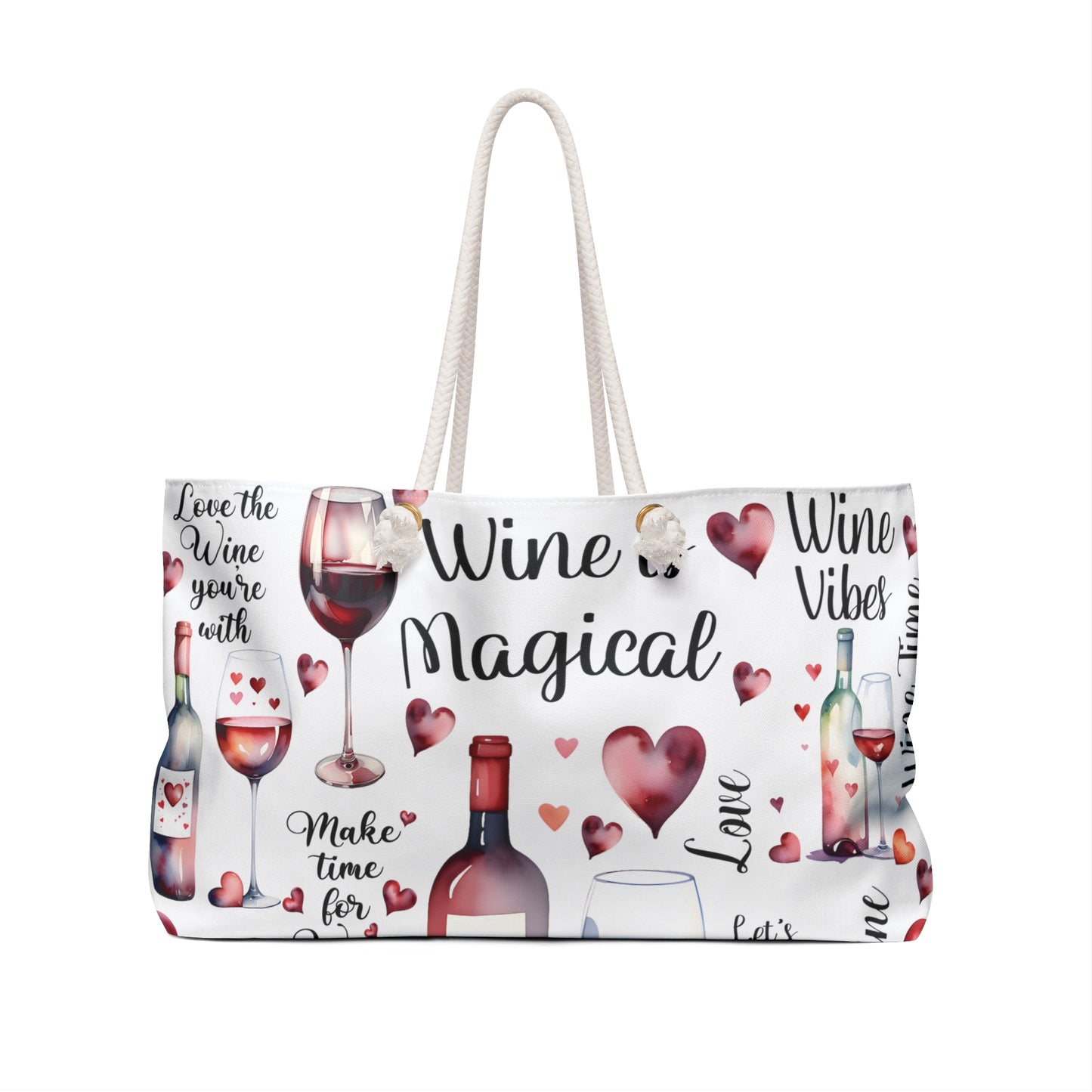 Personalised/Non-Personalised Weekender Bag, Wine is Magical, Large Weekender Bag, Beach Bag, Book Bag