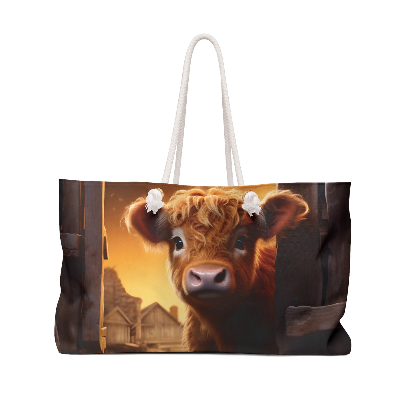 Personalised/Non-Personalised Weekender Bag, Highland Cow, Large Weekender Bag, Beach Bag, Book Bag