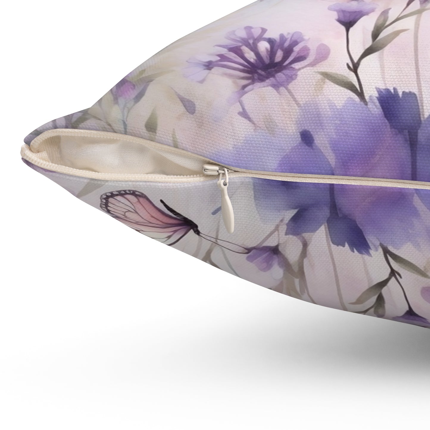 Spun Polyester Square Pillow, Butterfly Floral Cushion