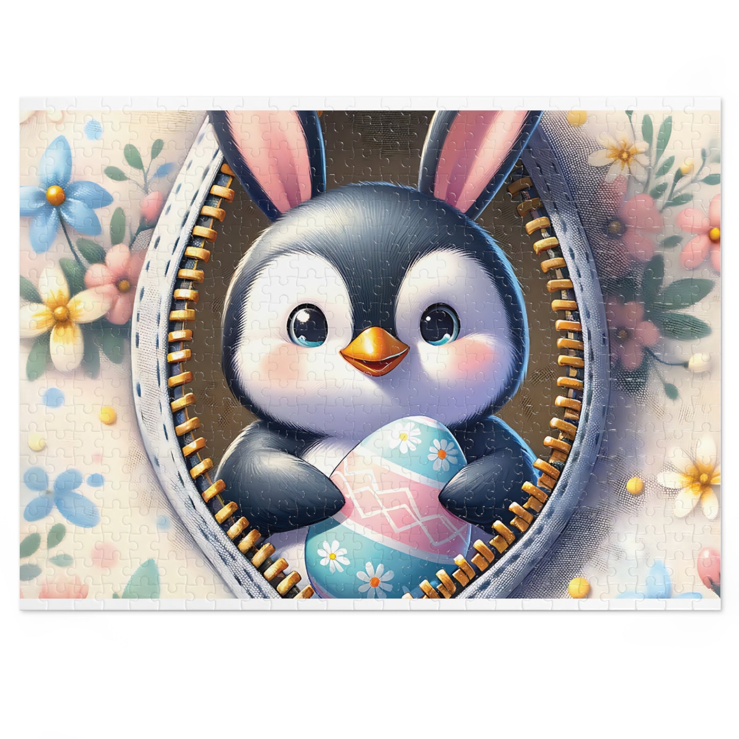 Jigsaw Puzzle, Easter, Penguin with Bunny Ears, Personalised/Non-Personalised (30, 110, 252, 500,1000-Piece)