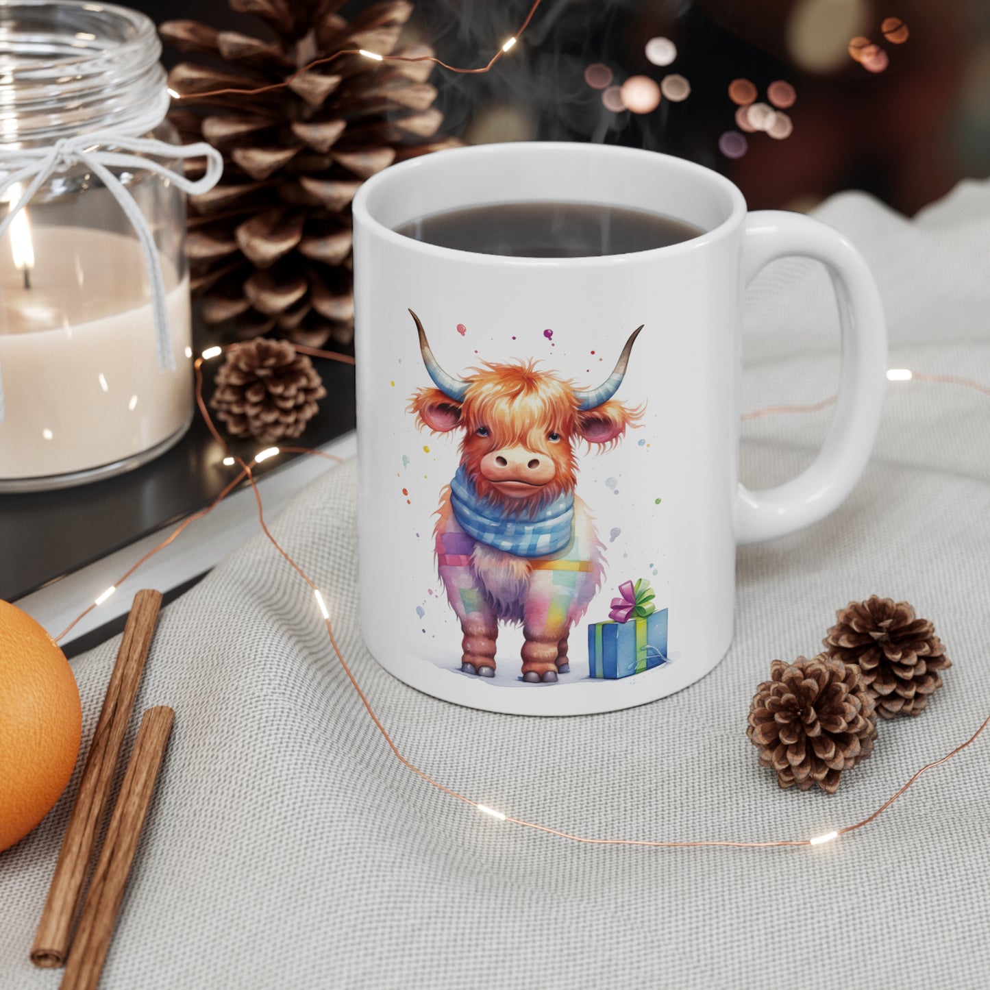 Personalised/Non Personalised Highland Cow, Ceramic Mug 11oz, Highland Cow Mug