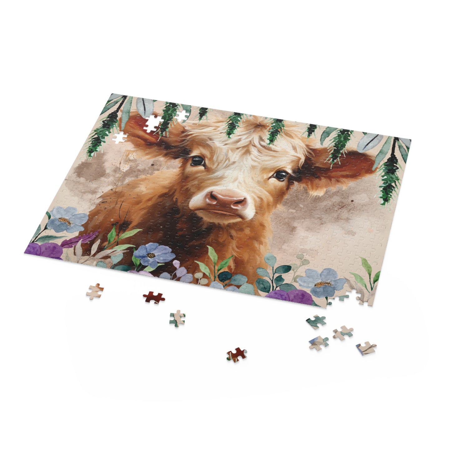 Personalised/Non-Personalised Puzzle, Highland Cow (120, 252, 500-Piece)