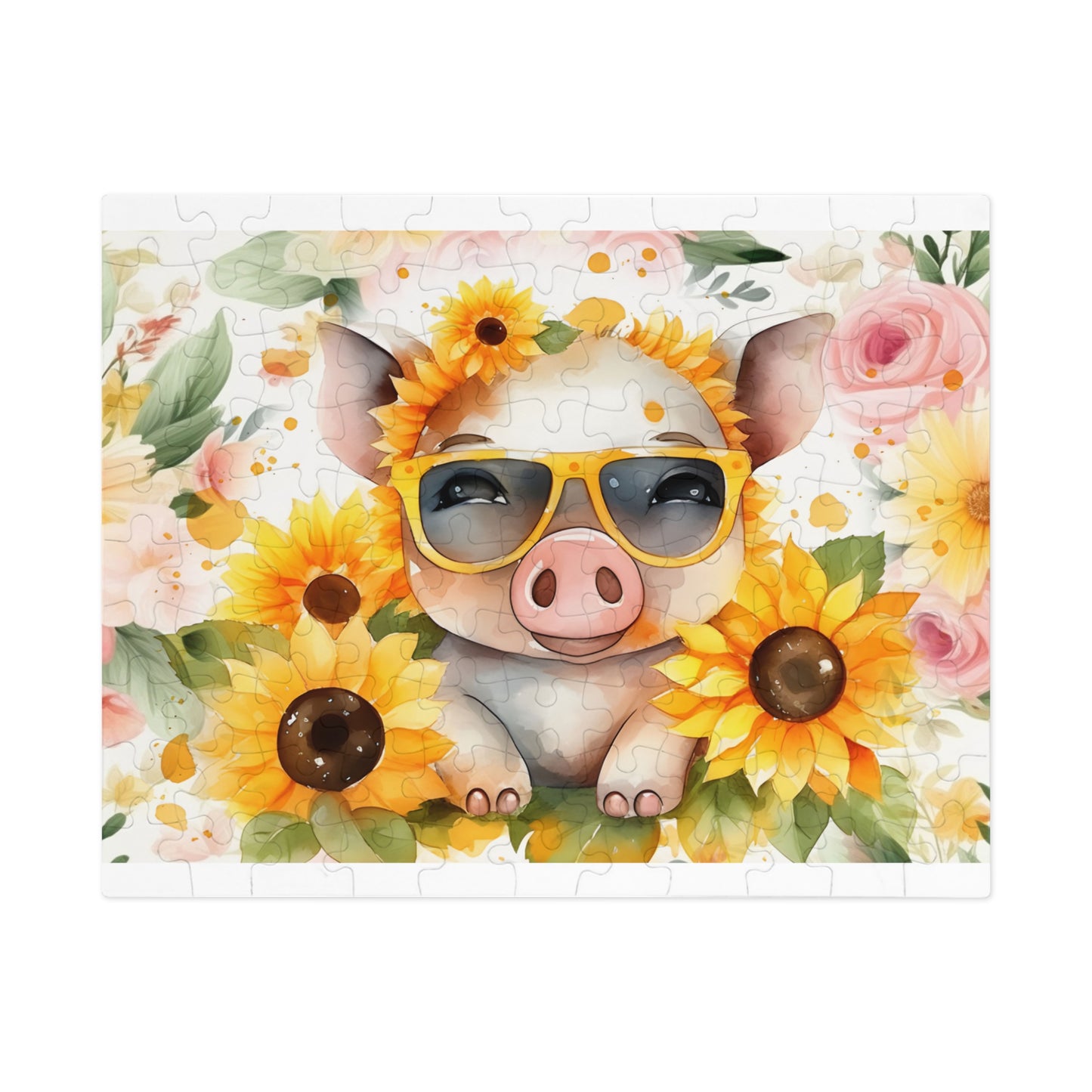 Puzzle, Pig, Sunflowers, Personalised/Non-Personalised (30, 110, 252, 500,1000-Piece) awd-657