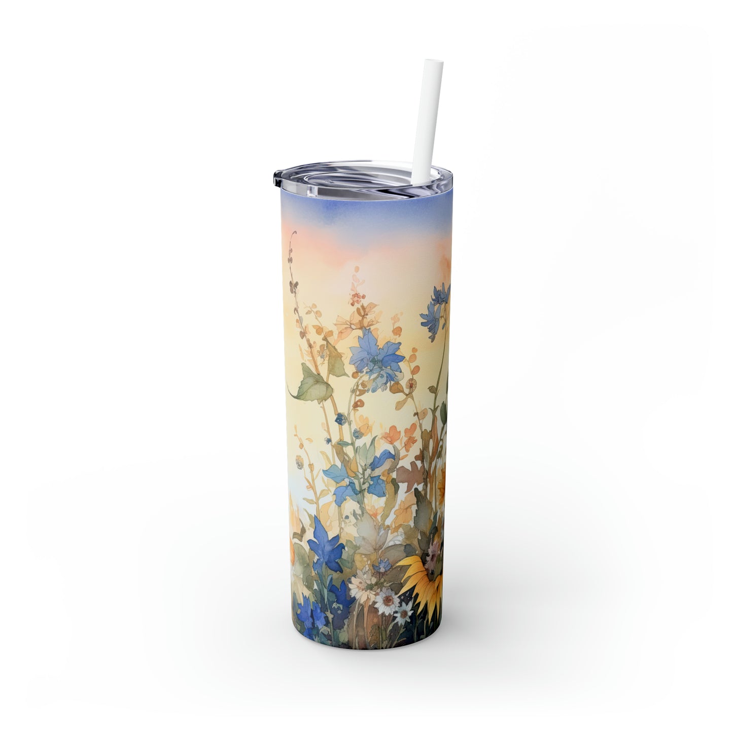 Skinny Tumbler with Straw, 20oz, Sunflowers