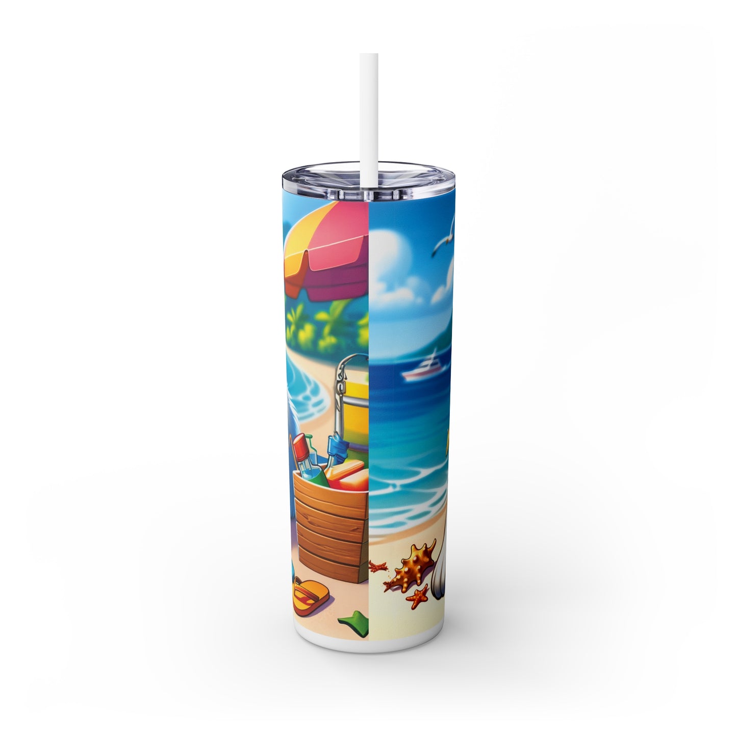 Skinny Tumbler with Straw, 20oz, Dog on Beach, Great Pyrenees, awd-1214