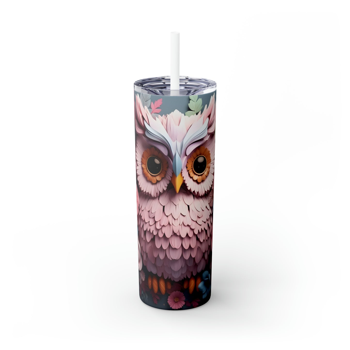 Skinny Tumbler with Straw, 20oz, Owl