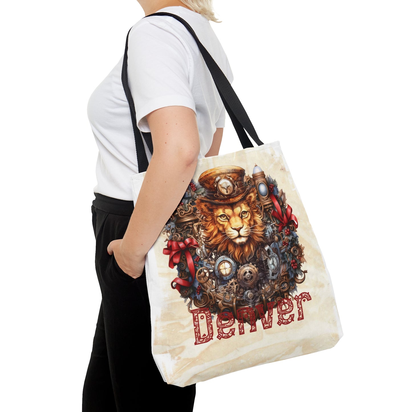 Steampunk Lion wreath Personalised Tote Bag, Steampunk Christmas bag, Christmas Tote Bag, Personalised/Non-Personalised