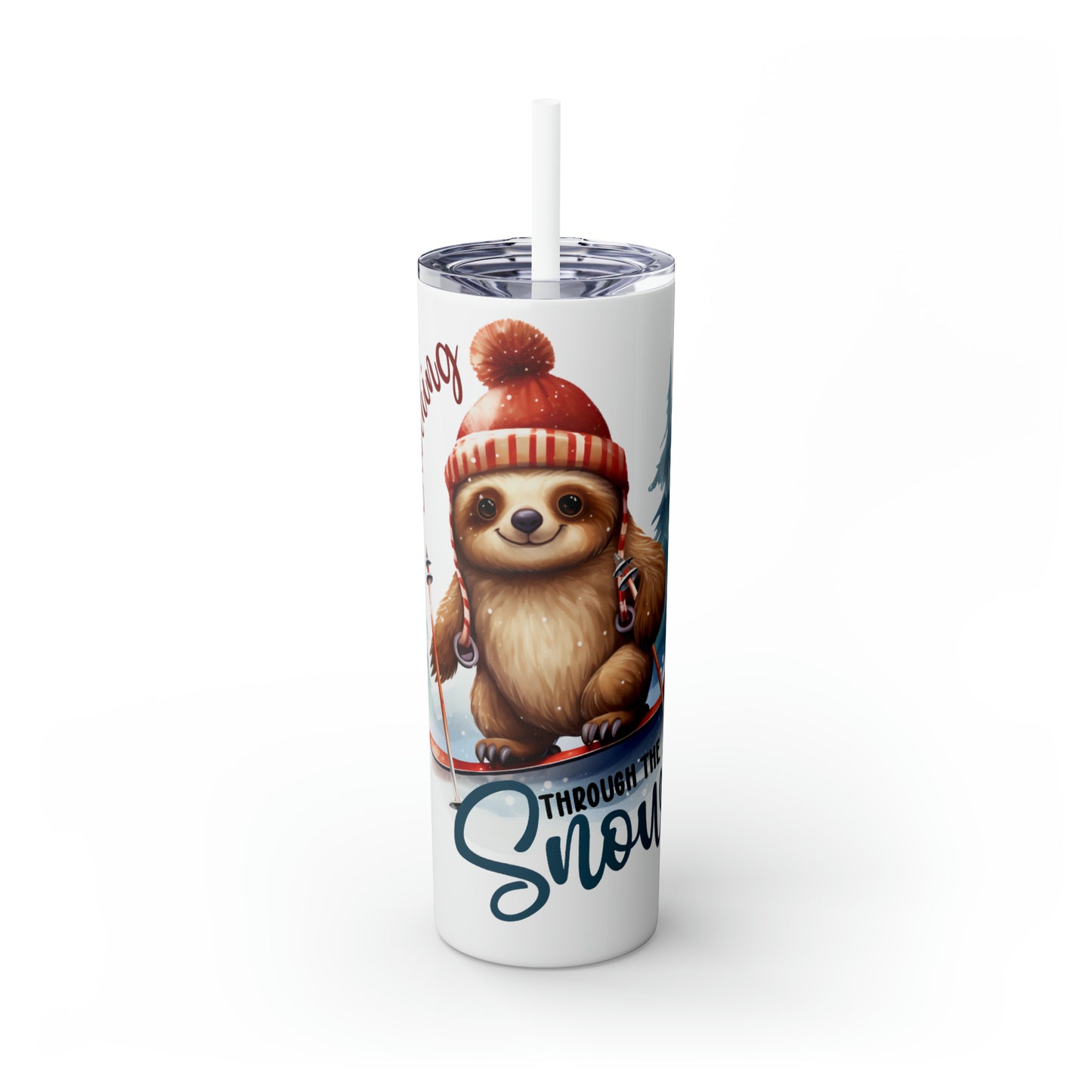 Skinny Tumbler with Straw, 20oz, Christmas, Sloth, awd-813