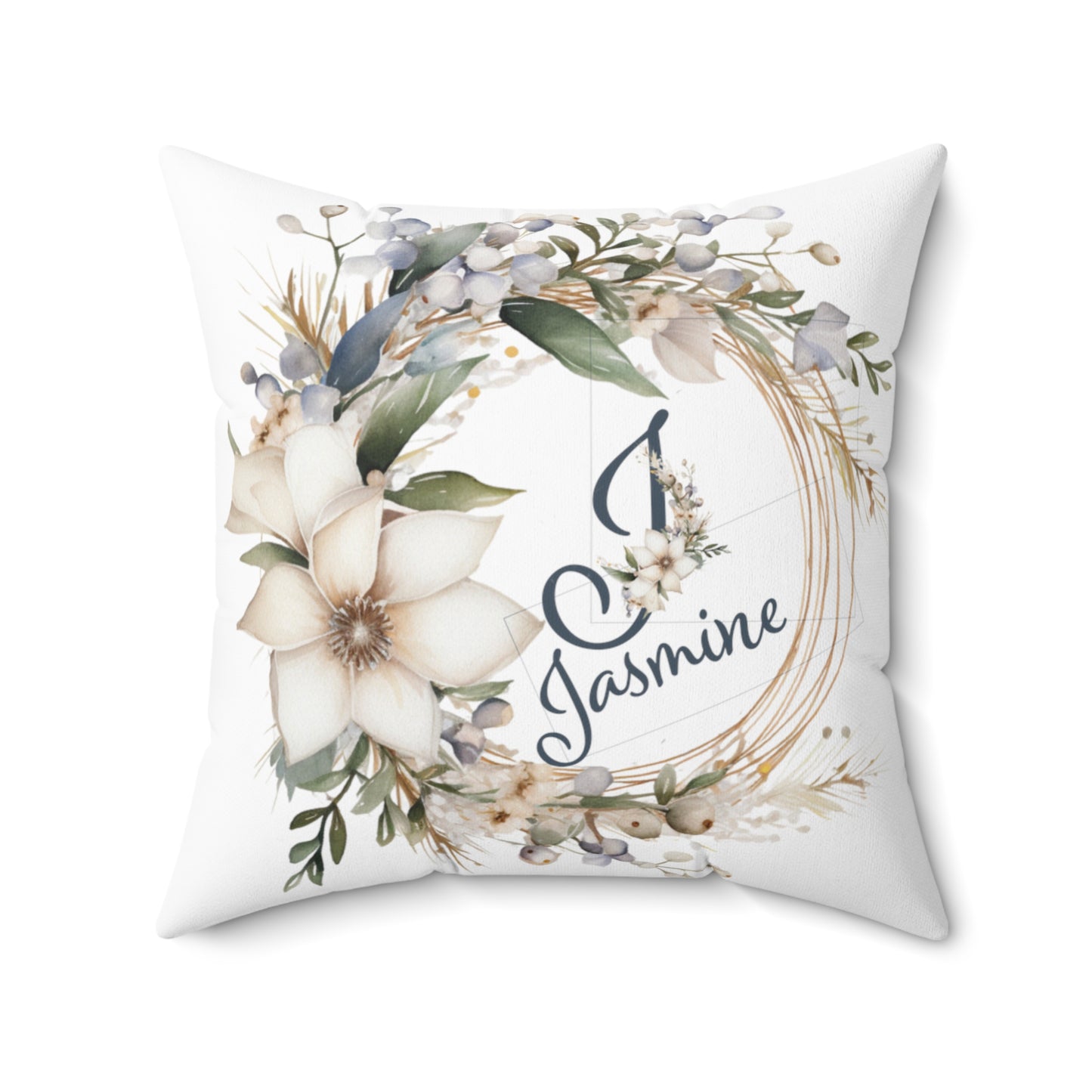 Personalised Polyester Square Cushion, Neutral Floral Wreath