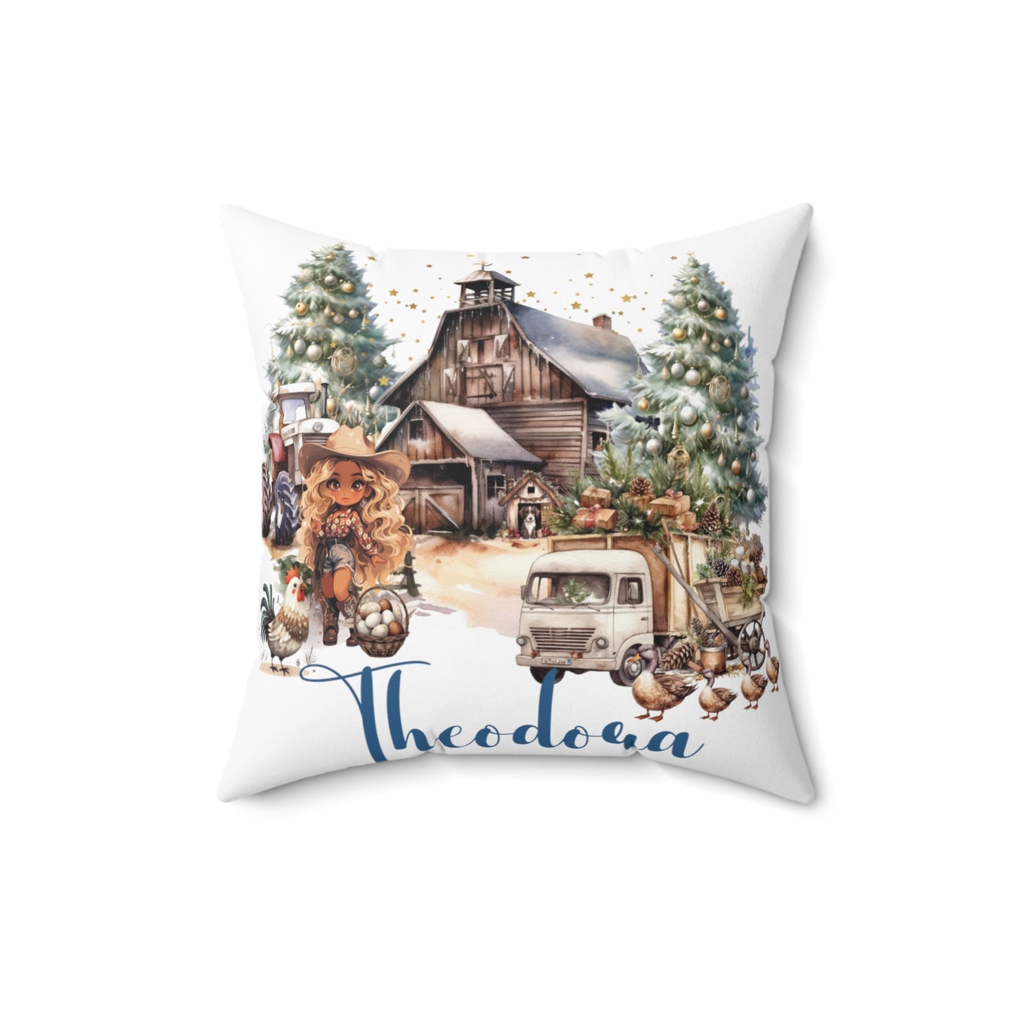 Personalised Country Cowgirl Christmas Cushion, Polyester Square Cushion, Christmas cushion