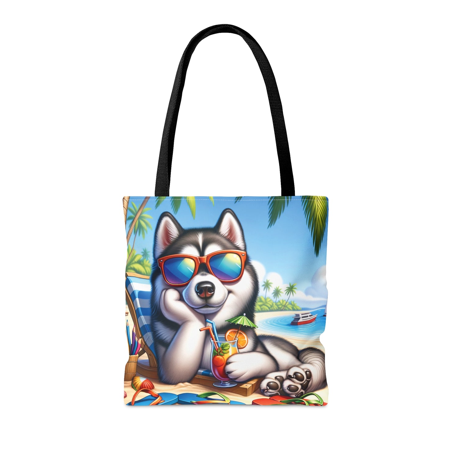 Tote Bag, Dog on Beach, Siberian Husky, Tote bag,  awd-1246