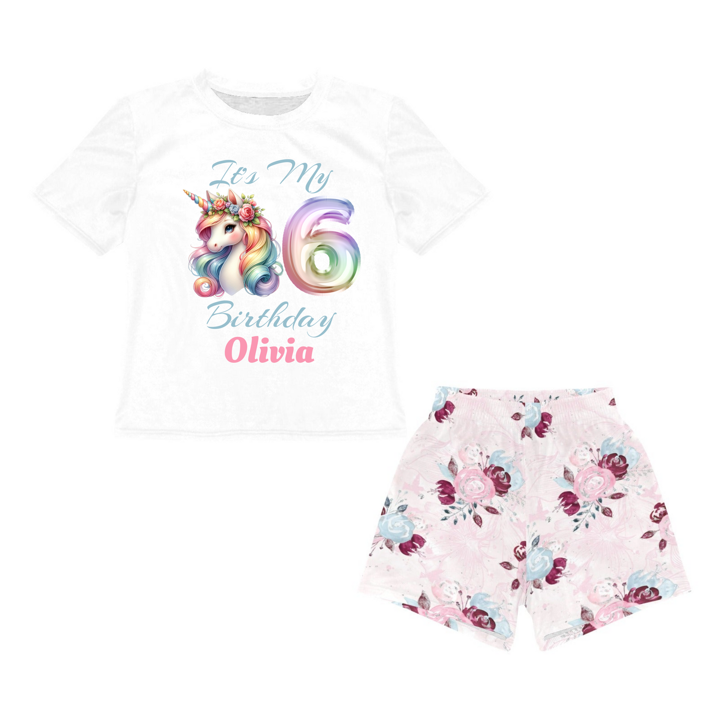 Personalised Matching Unicorn Birthday Shirt and Short Sets