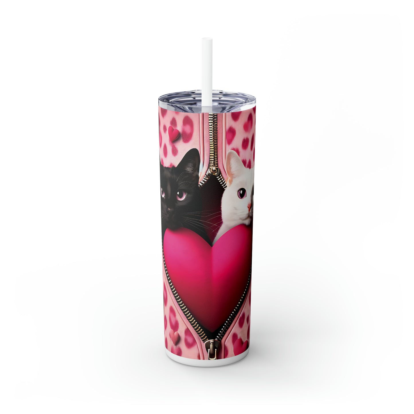 Skinny Tumbler with Straw, 20oz, Cat, Valentines Day, awd-757