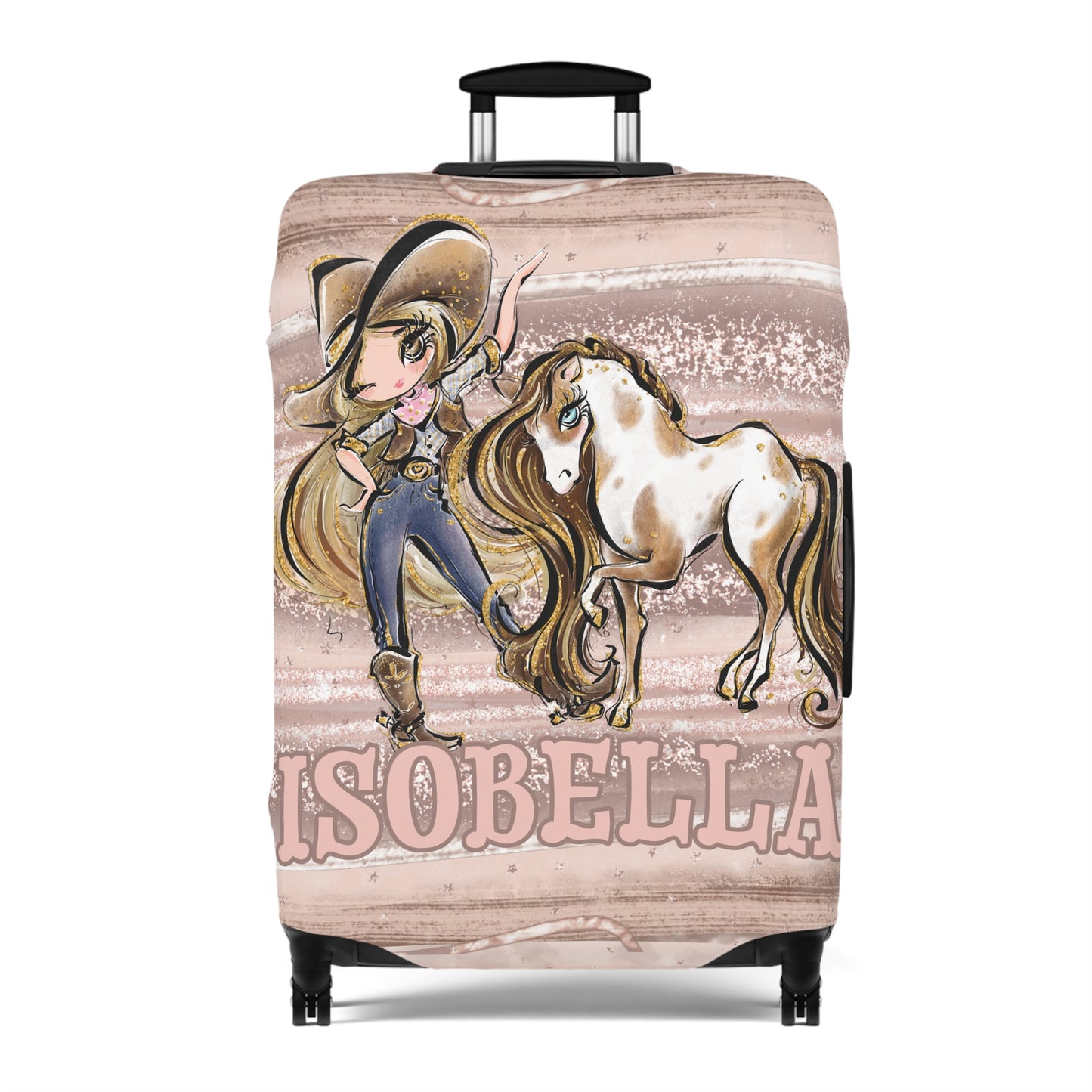 Luggage Cover, Howdy Cowgirl and Horse, Blonde Hair Brown Eyes