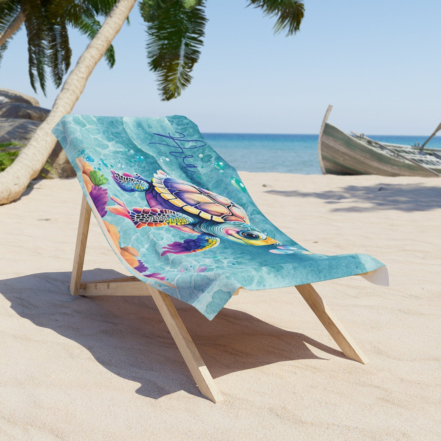 Personalised Beach Towel, Turtle, Polycotton Towel, 2 sizes Available