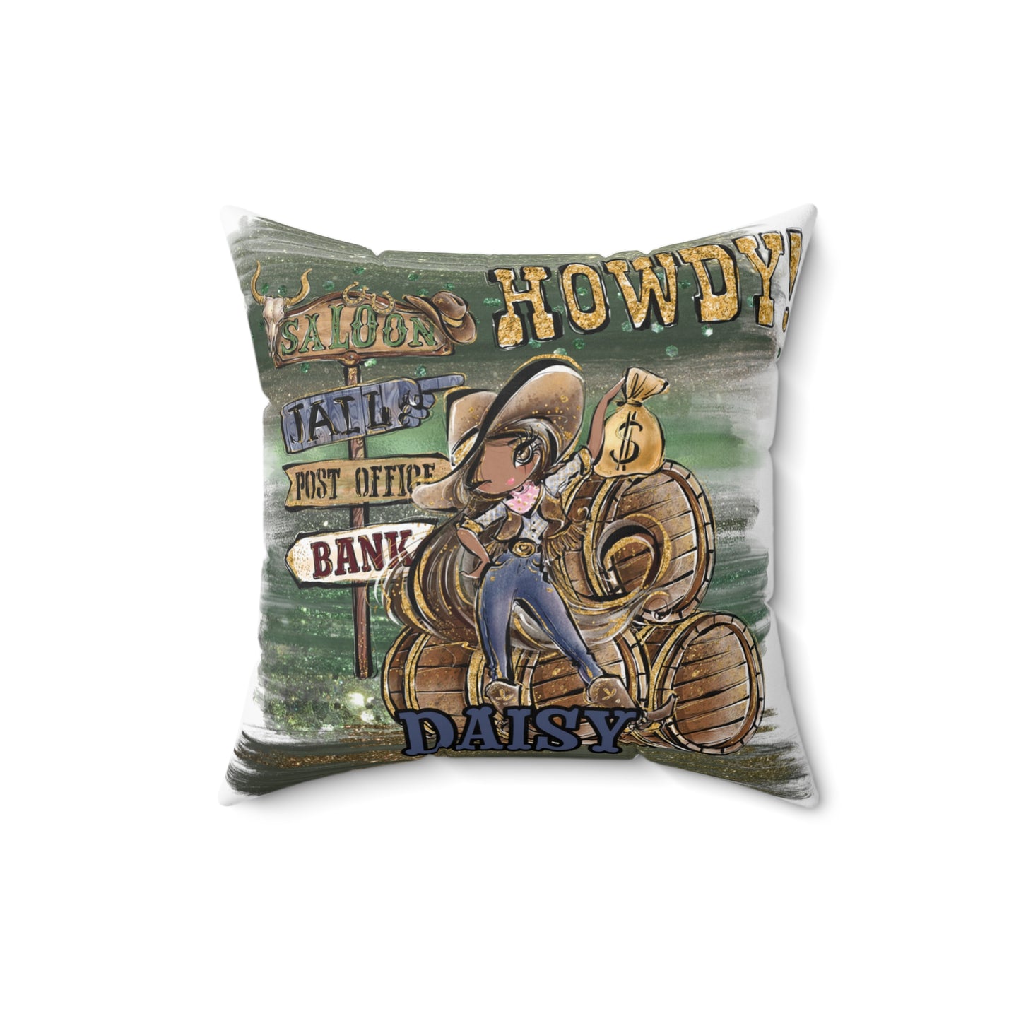 Personalised Howdy Cushion, Brown Hair  Olive Skin Brown Eyes, Polyester Square Cushion, Christmas cushion