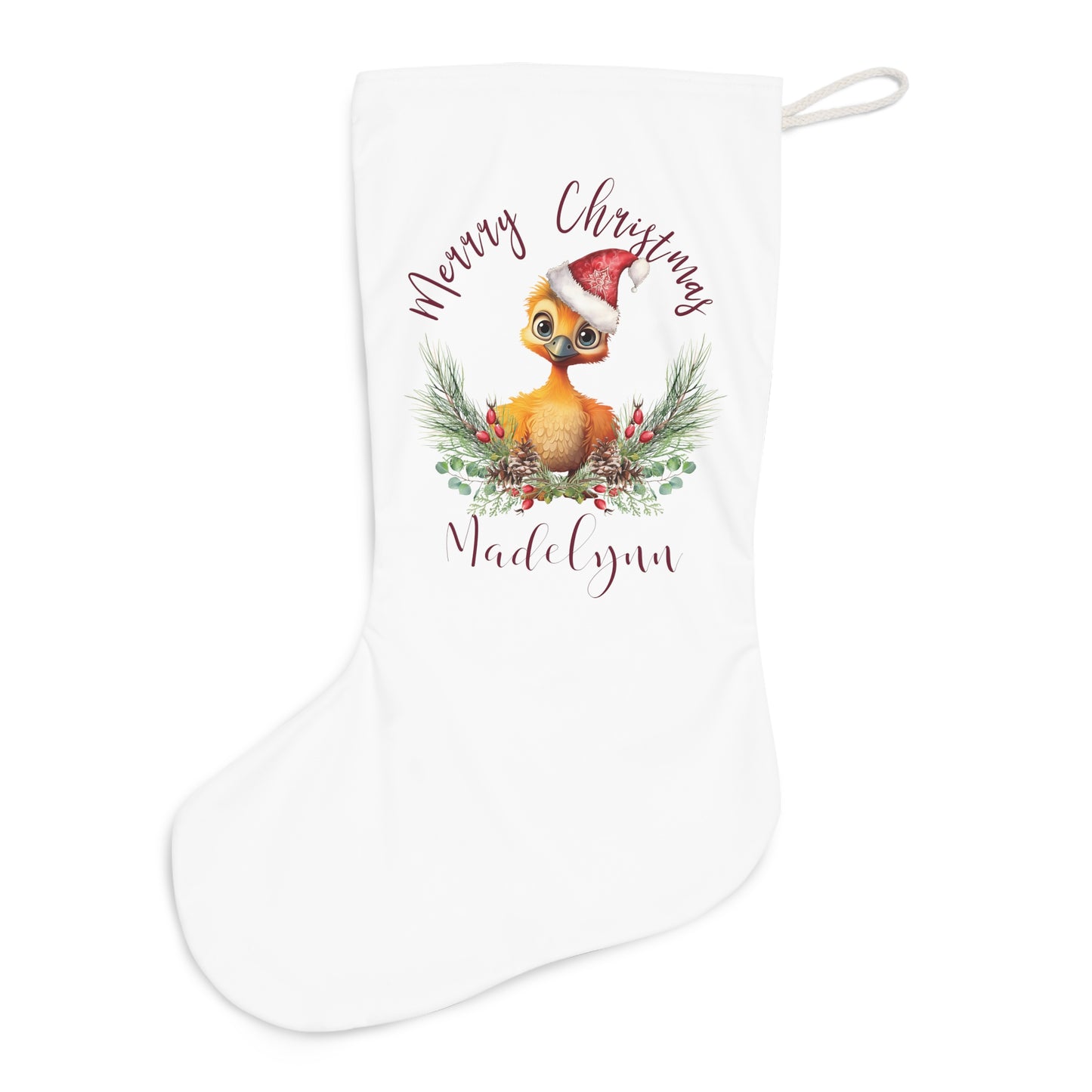 Personalised Santa Stocking, Australian Animals Poinsettia, Emu