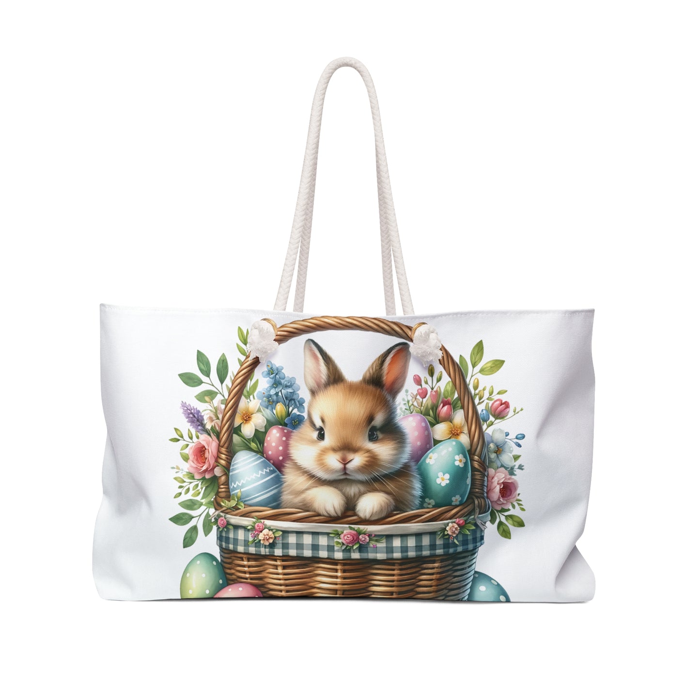 Personalised/Non-Personalised Weekender Bag, Easter Bunny, Rabbit, Large Weekender Bag, Beach Bag, Book Bag