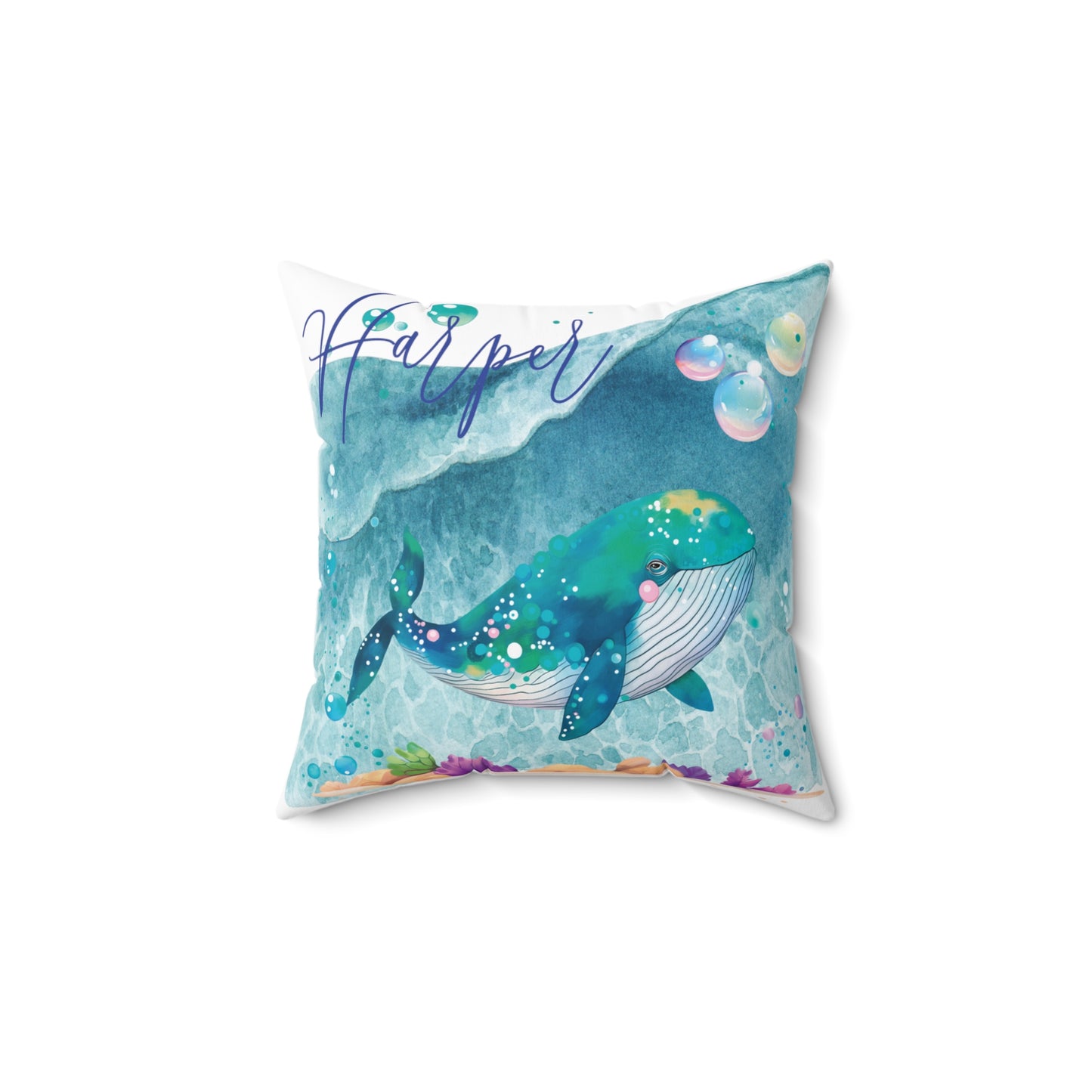 Personalised Polyester Square Cushion, Whale cushion