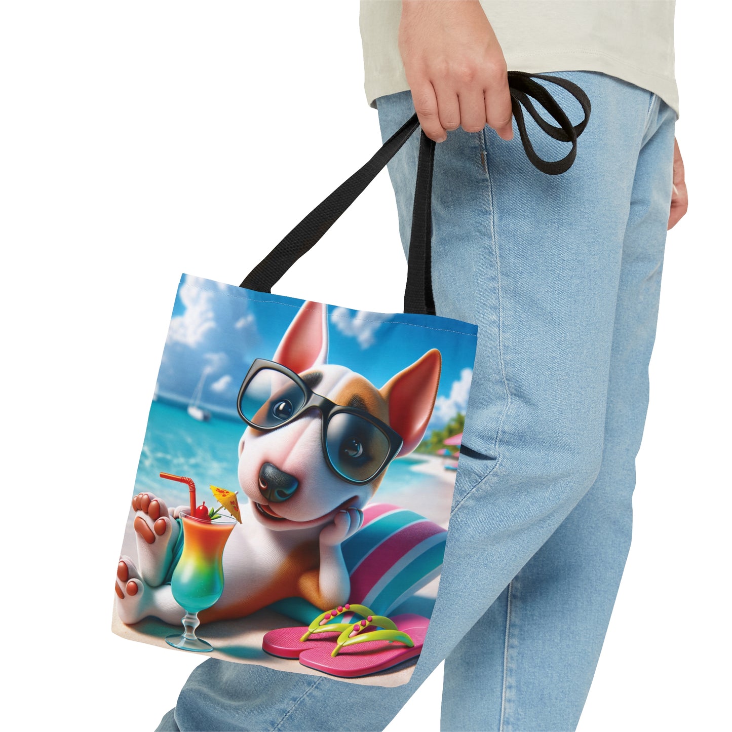 Tote Bag, Dog on Beach, Miniature Bull Terrier Tote bag,  awd-1224