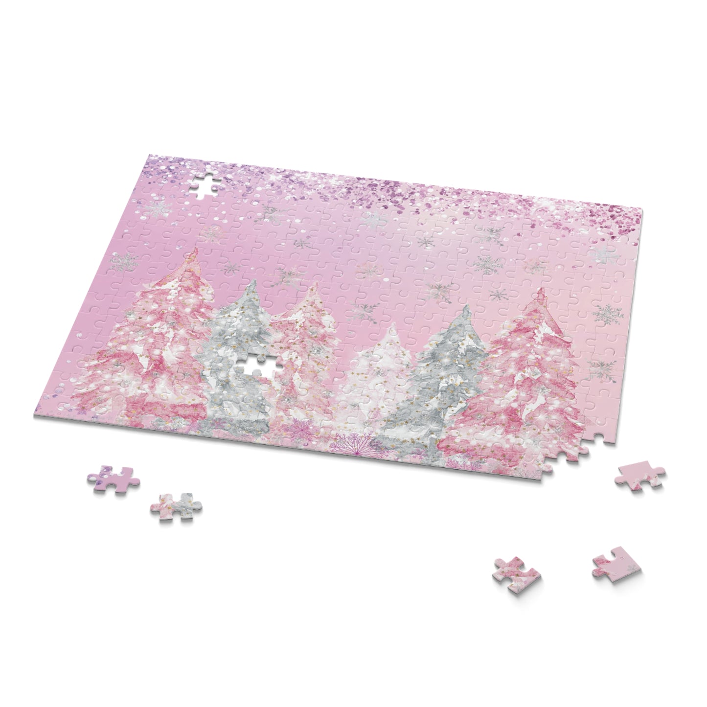 Personalised/Non-Personalised Puzzle, Pink Christmas Trees (120, 252, 500-Piece)