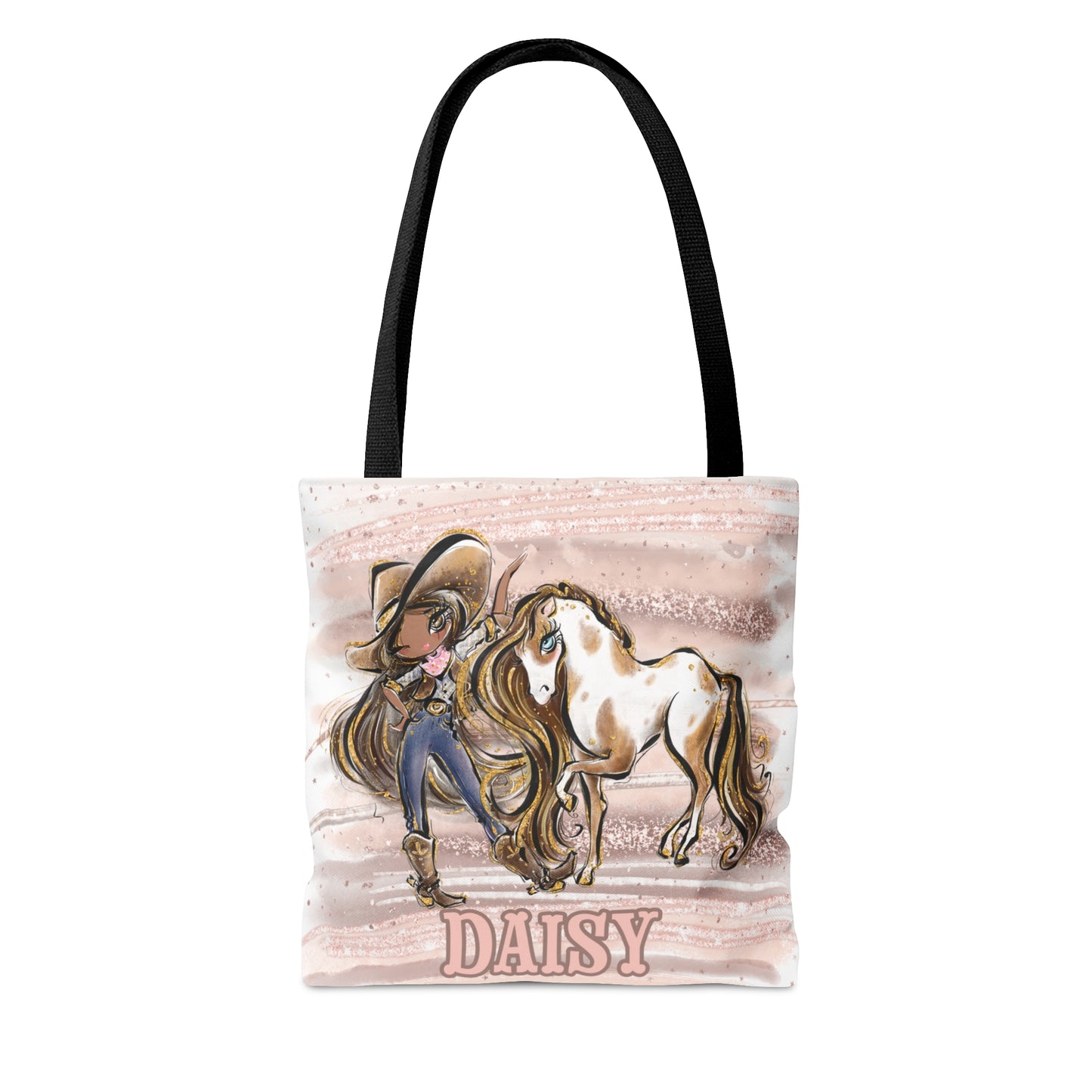 Personalised Tote Bag, Cowgirl & Horse, Brown Hair, Olive Skin, Brown Eyes, Tote bag